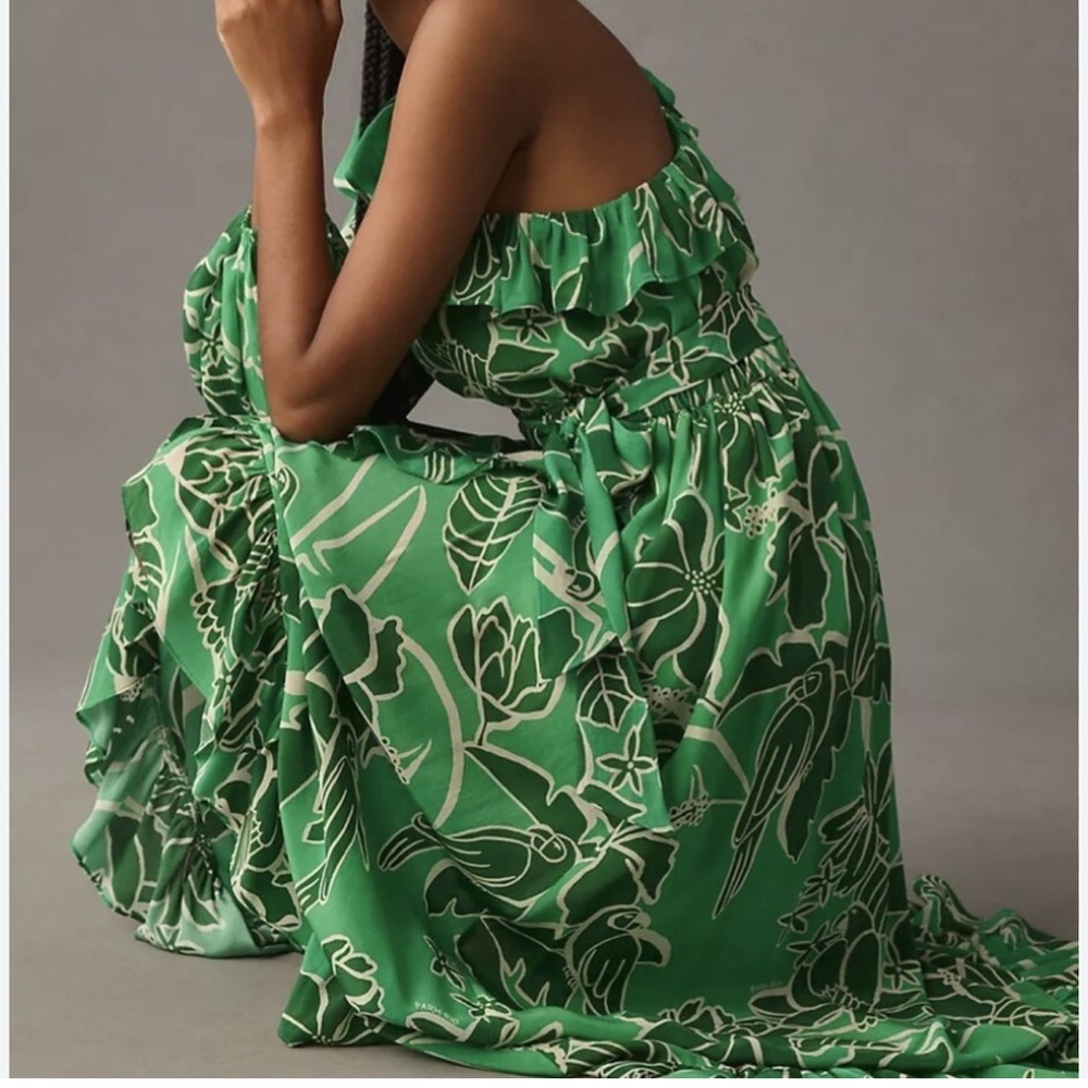 NWOT Farm Río Anthropologie Printed One-Shoulder Ruffle Dress - Women’s Size LG - Picture 3 of 8